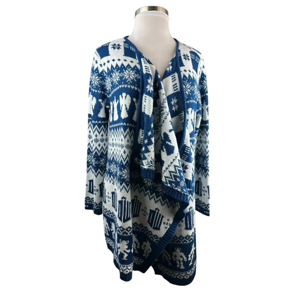 Hot Topic x Doctor Who Fair Isle Open Cardigan Drape Blue & White Plus Size 2X - Picture 2 of 16
